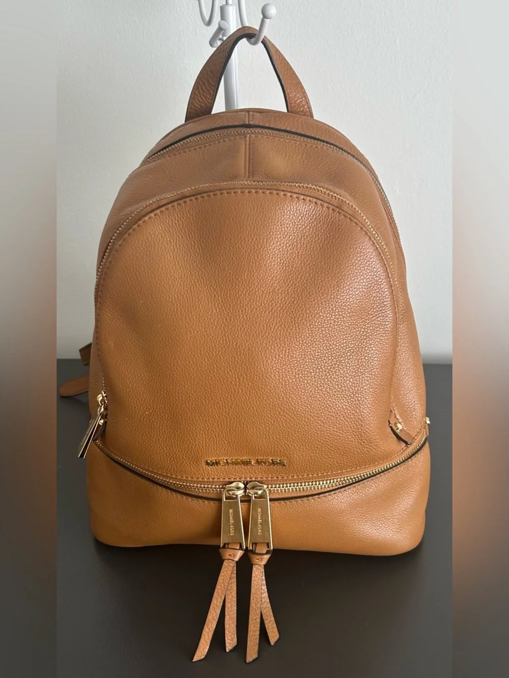 Michael Kors Brown Pebbled Leather Backpack Gold Hardware Bookbag